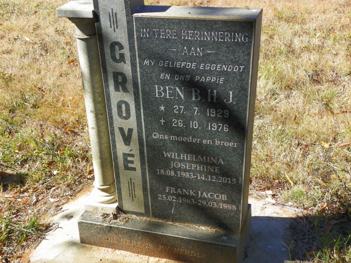 GROVE B.H.J. 1929-1976 &amp; Wilhelmina Josephine 1933-2015 :: GROVE Frank Jacob 1963-1988