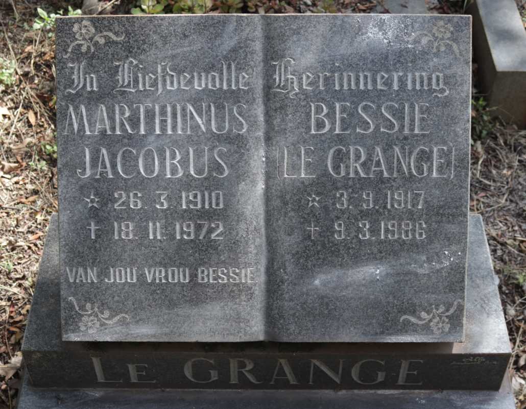 GRANGE Marthinus Jacobus, le 1910-1972 &amp; Bessie 1917-1986