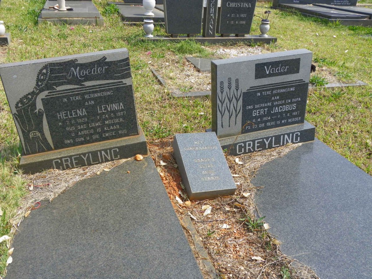 GREYLING Gert Jacobus 1924-1997 &amp; Helena Levinia 1929-1987