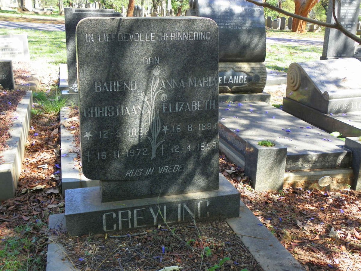 GREYLING Barend Christiaan 1892-1972 &amp; Anna Maria Elizabeth 1894-1959