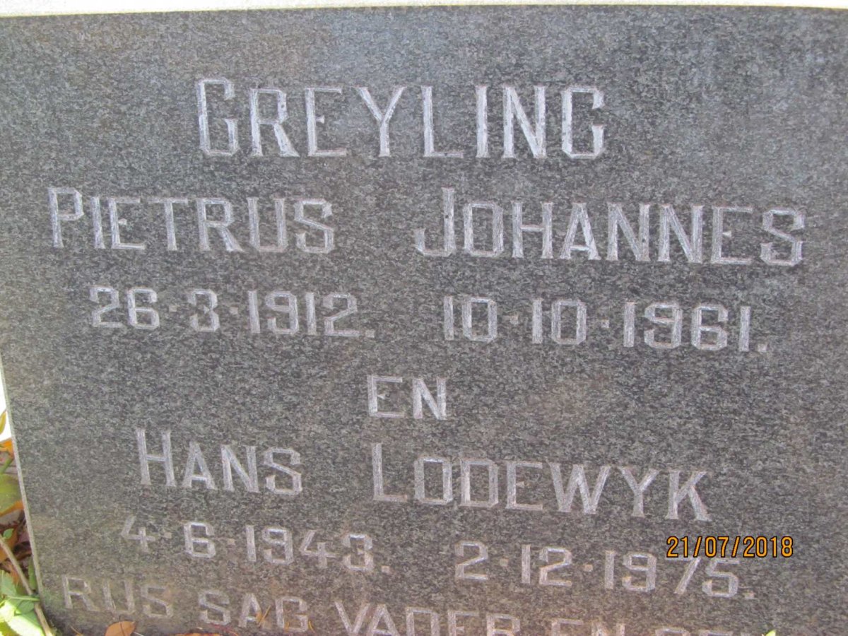 GREYLING Pietrus Johannes 1912-1961 :: GREYLING Hans Lodewyk 1943-1975