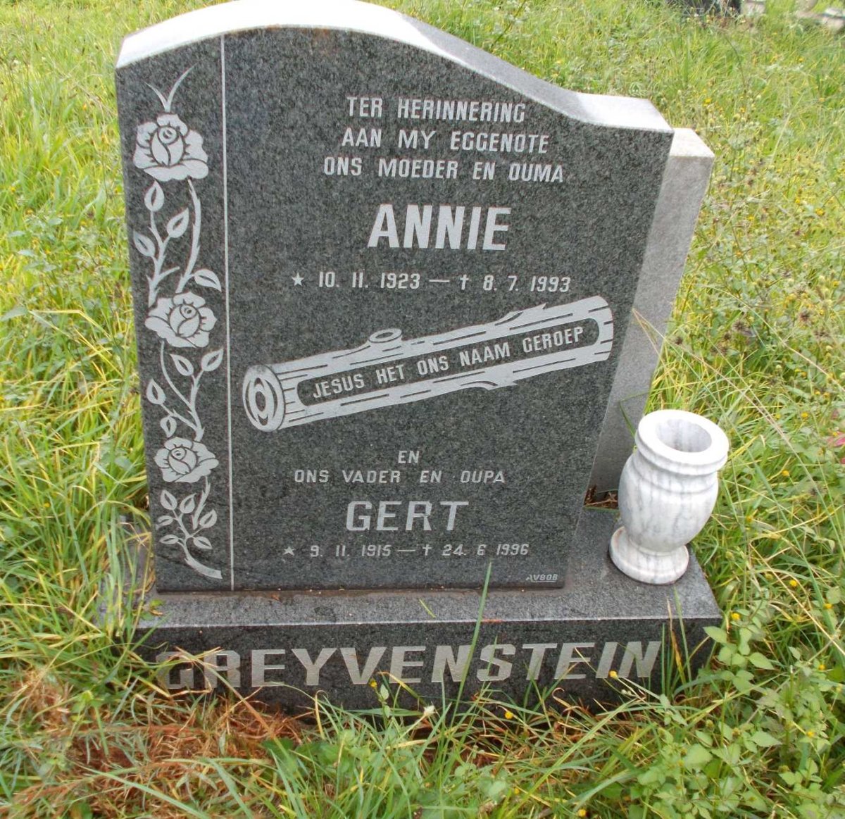 GREYVENSTEIN Gert 1915-1996 &amp; Annie 1923-1993
