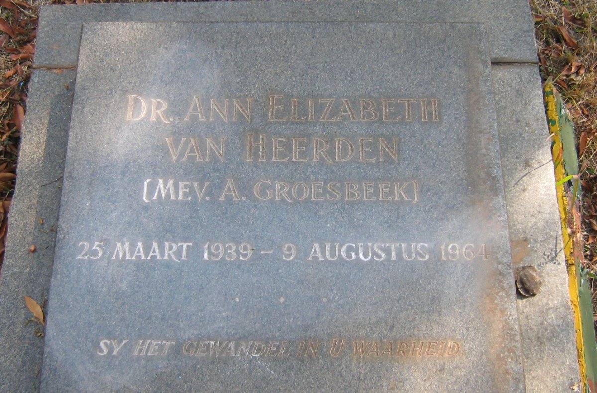 GROESBEEK Ann Elizabeth nee VAN HEERDEN 1939-1964