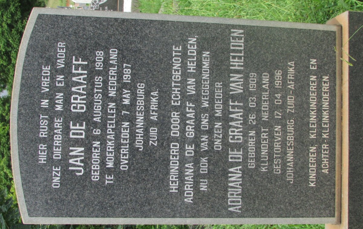 GRAAFF Jan, de 1908-1987 &amp; Adriana VAN HELDEN 1909-1996