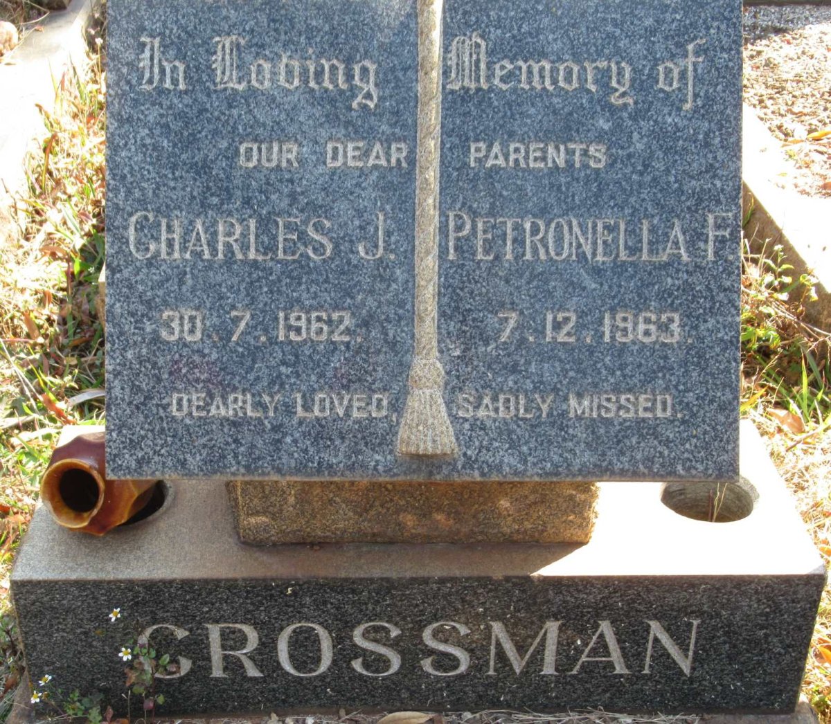 GROSSMAN Charles J.  -1962 &amp; Petronella F. -1963