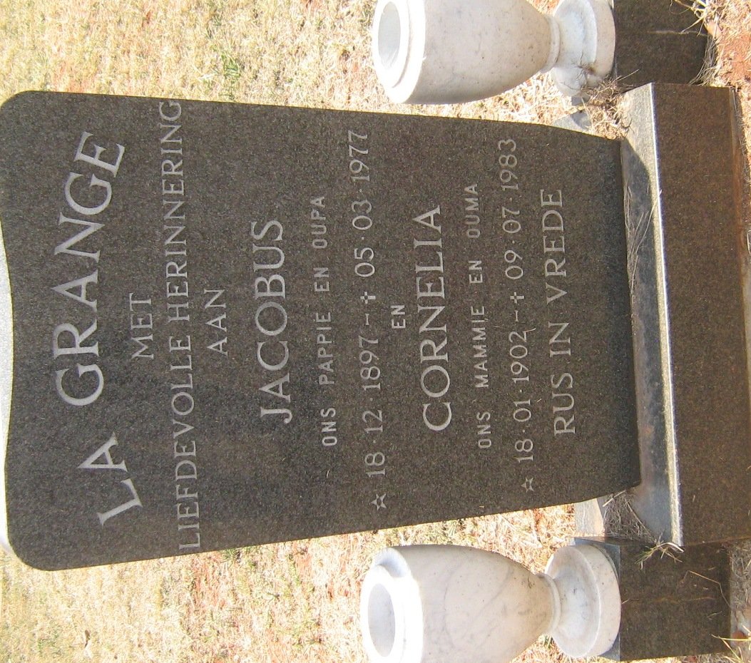 GRANGE Jacobus, le 1897-1977 &amp; Cornelia 1902-1983
