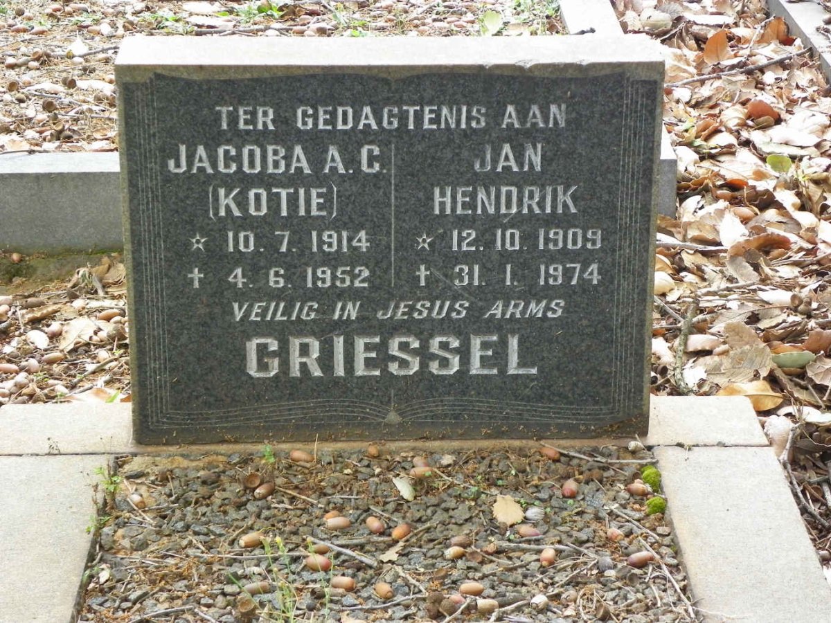 GRIESSEL Jan Hendrik 1909-1974 &amp; Jacoba A.C. 1914-1952
