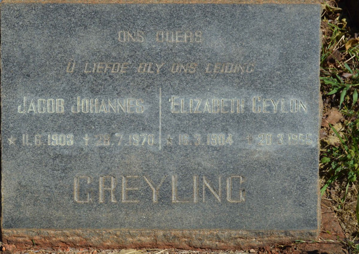 GREYLING Jacob Johannes 1903-1970 &amp; Elizabeth Ceylon 1904-1955