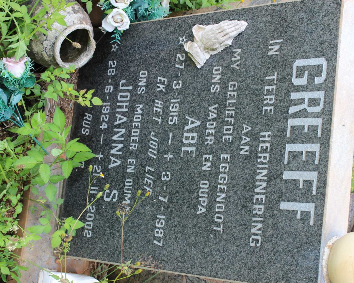 GREEFF Abe 1915-1987 &amp; Johanna S. 1924-2002