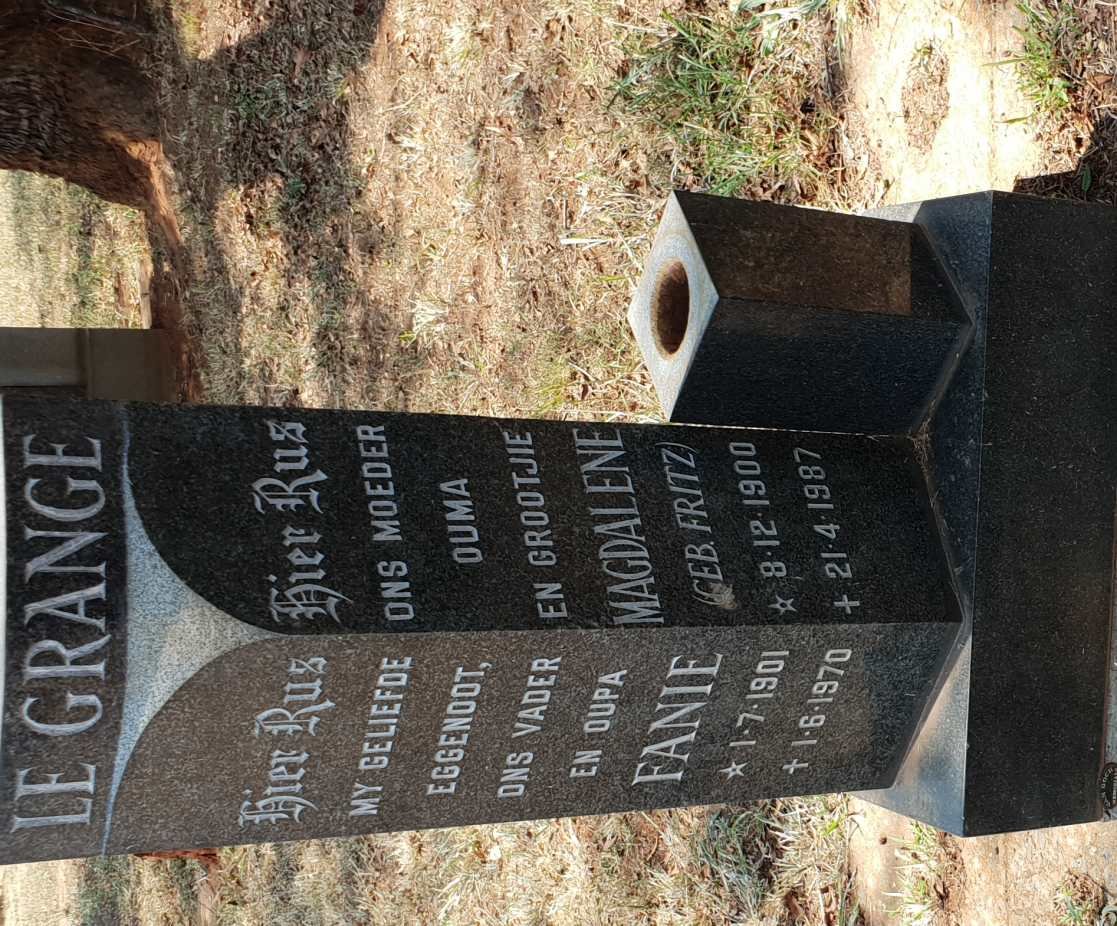 GRANGE Fanie, le 1901-1970 &amp; Magdalene FRITZ 1900-1987