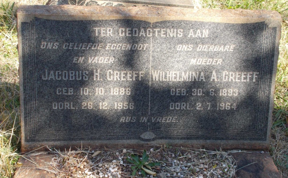 GREEFF Jacobus H. 1886-1956 &amp; Wilhelmina A. 1893-1964