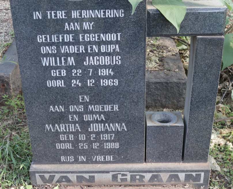 GRAAN Willem Jacobus, van 1914-1969 &amp; Martha Johanna 1917-1988