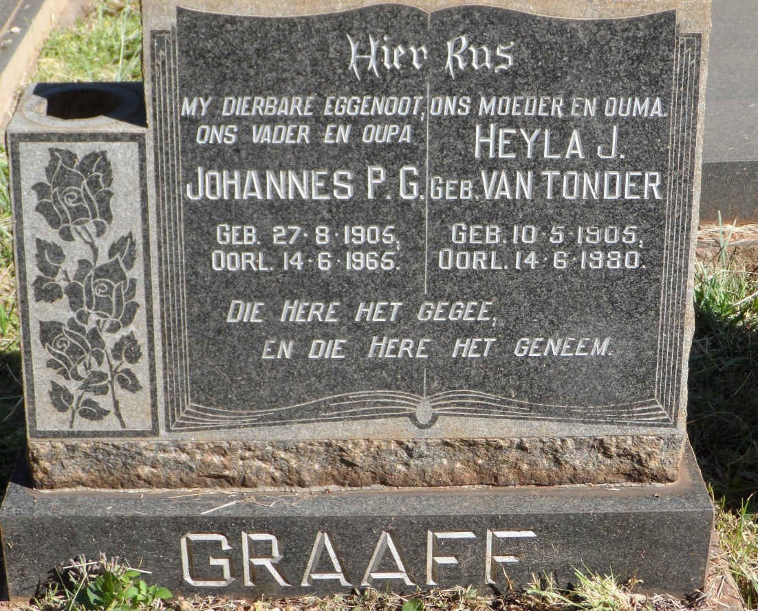 GRAAFF Johannes P.G. 1905-1965 &amp; Heyla J. VAN TONDER 1905-1980