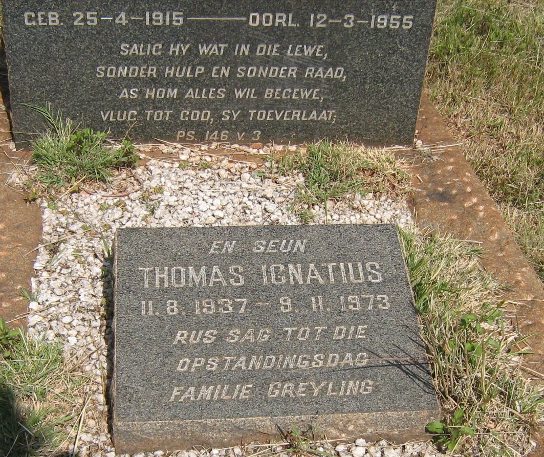 GREYLING Petrus Cornelius 1915-1955 :: GREYLING Thomas Ignatius 1937-1973