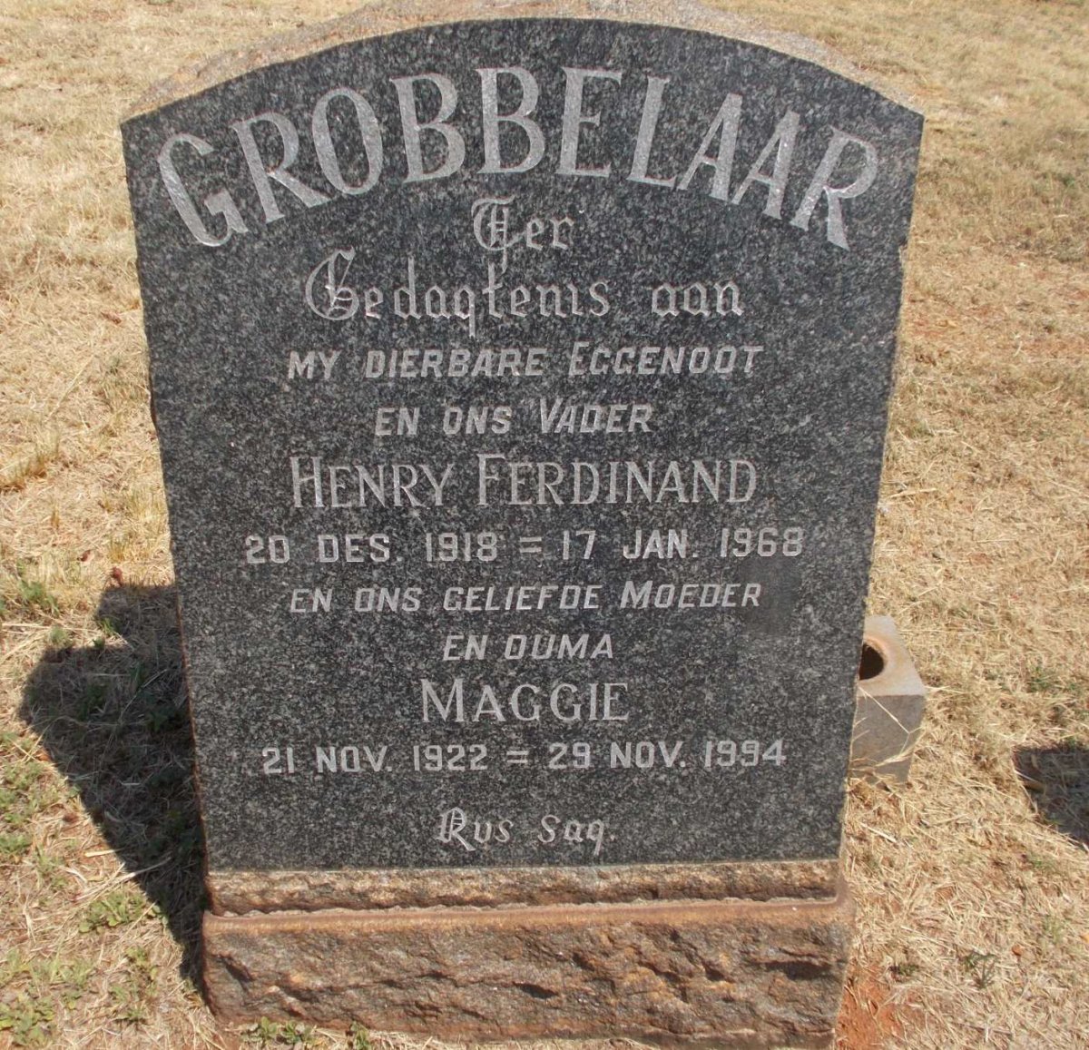 GROBBELAAR Henry Ferdinand 1918-1968 &amp; Maggie 1922-1994