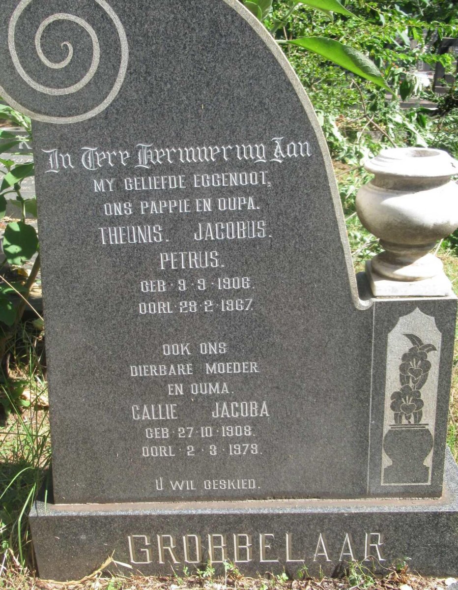 GROBBELAAR Theunis Jacobus Petrus 1906-1967 &amp; Callie Jacoba 1908-1979