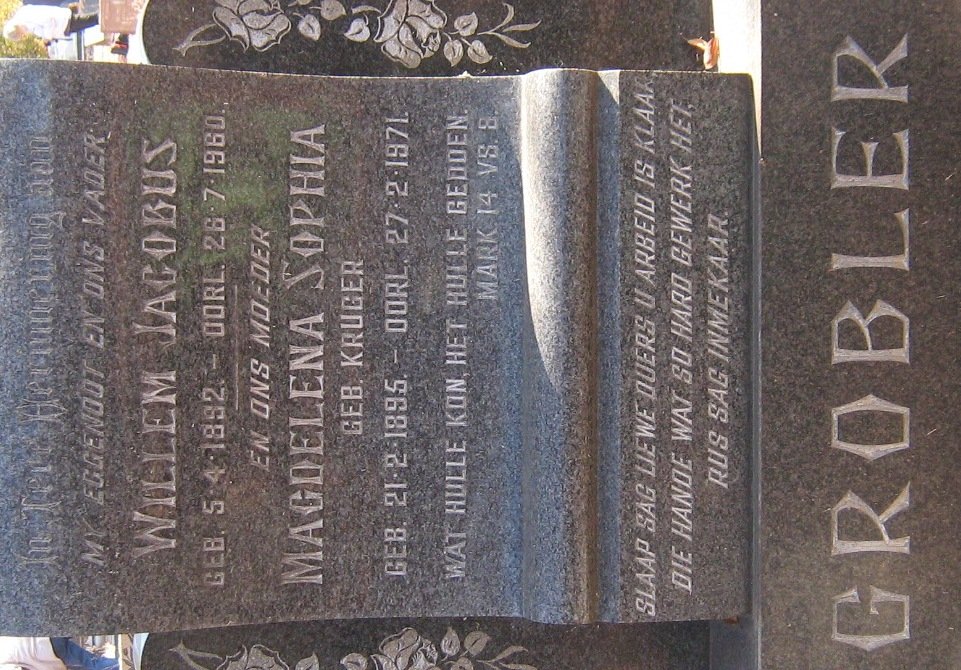 GROBLER Willem Jacobus 1892-1960 &amp; Magdalena Sophia KRUGER 1895-1971