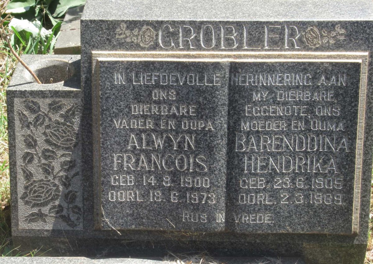 GROBLER Alwyn Francois 1900-1973 &amp; Barenddina Hendrika 1905-1969