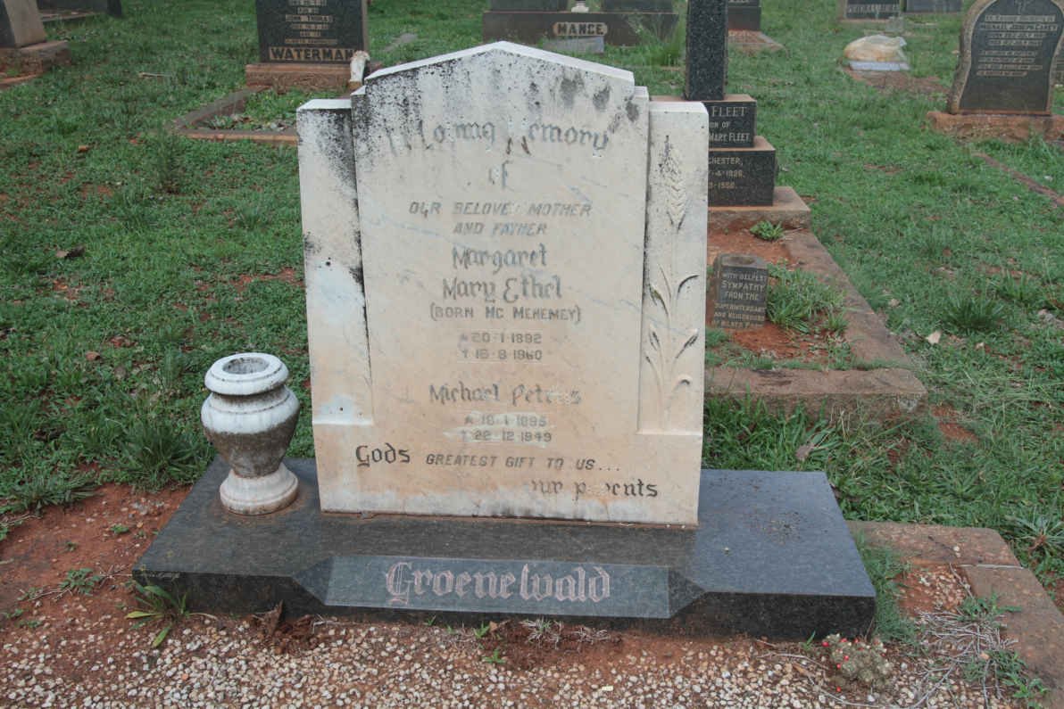 GROENEWALD Michael Petrus 1895-1949 &amp; Margaret Mary Ethel MCMENEMEY 1892-1960