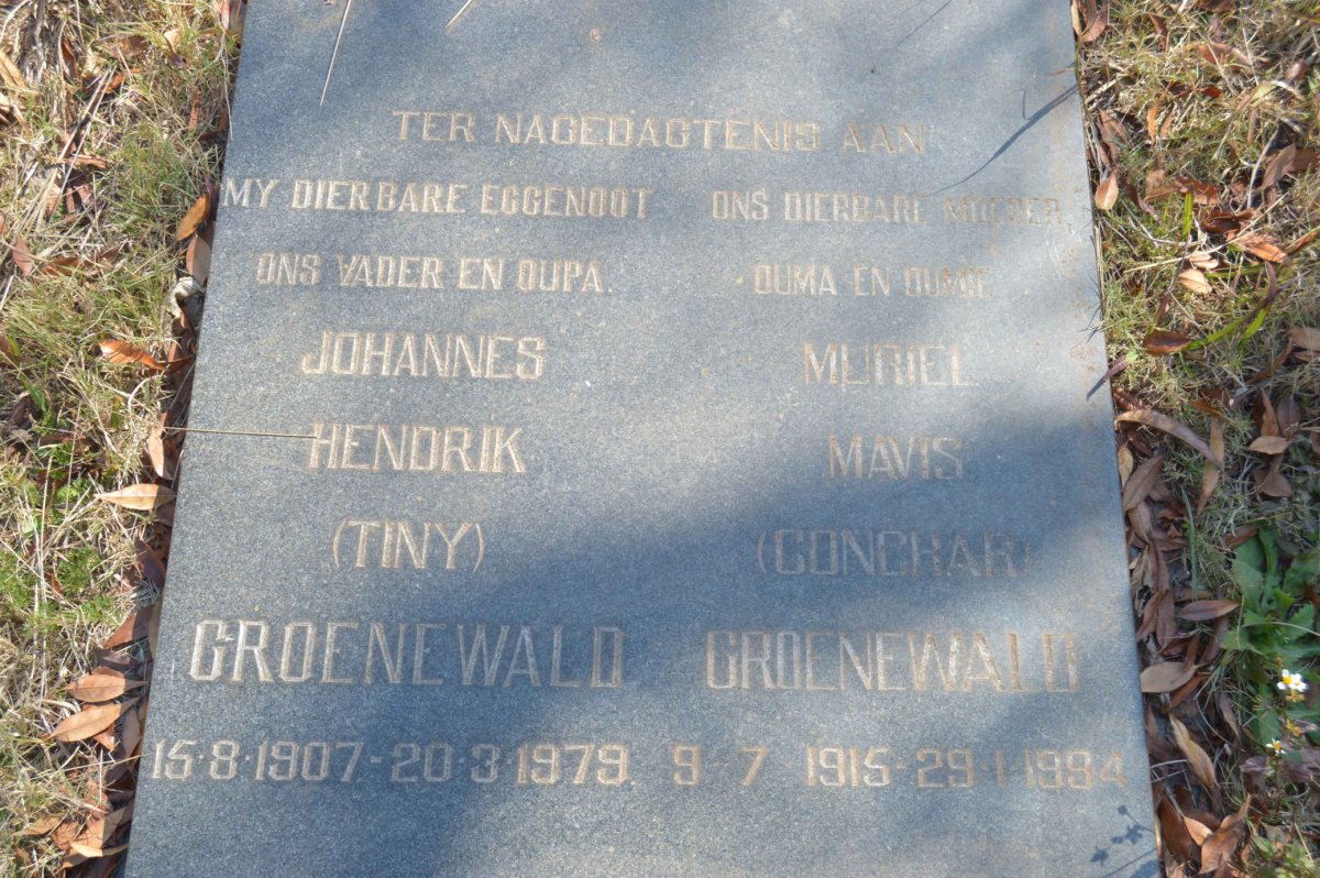GROENEWALD Johannes Hendrik 1907-1979 &amp; Muriel Mavis CONCHAR 1915-1994