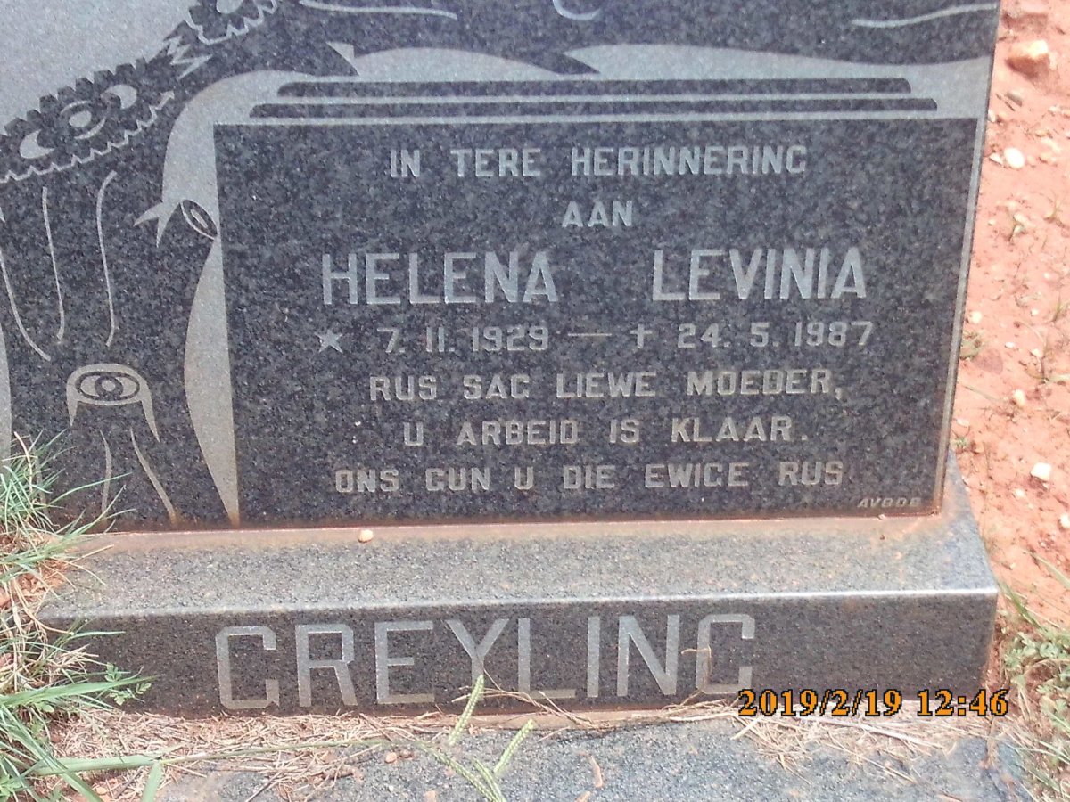 GREYLING Helena Levinia 1929-1987
