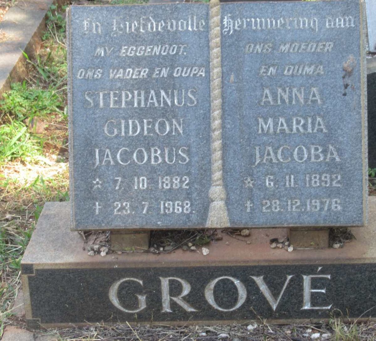 GROVÉ Stephanus Gideon Jacobus 1882-1968 &amp; Anna Maria Jacoba 1892-1976