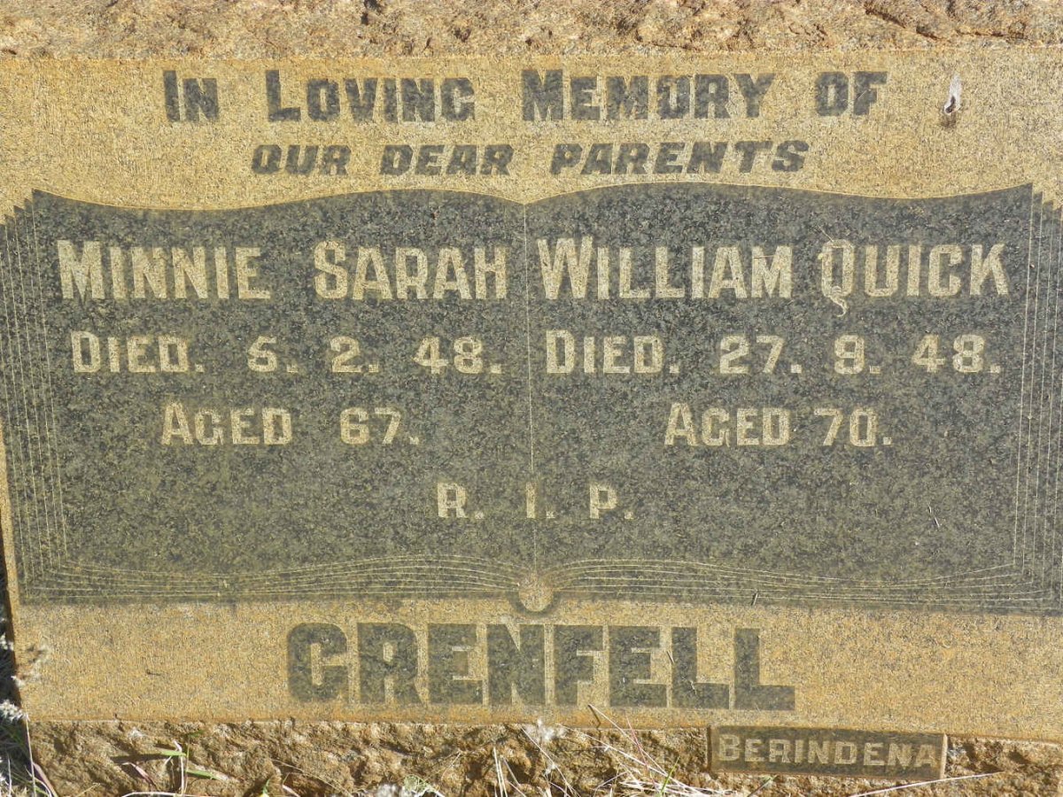 GRENFELL William Quick -1948 &amp; Minnie Sarah -1948