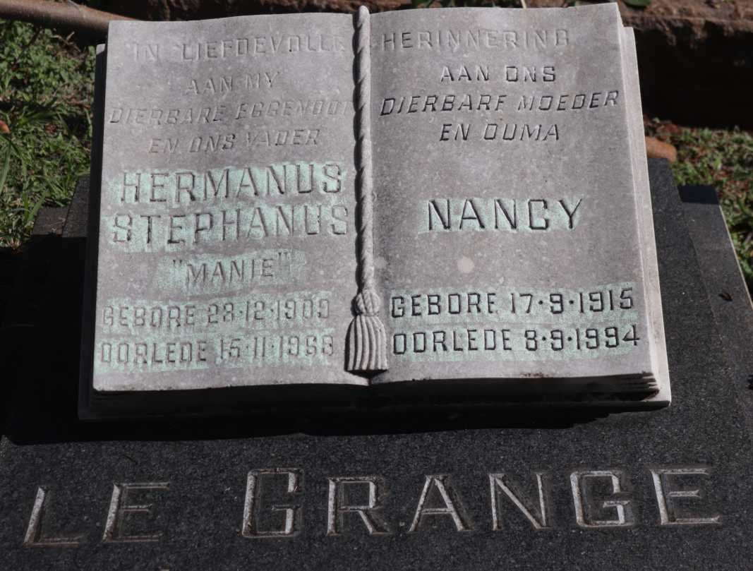 GRANGE Hermanus Stephanus, le 1909-1969 &amp; Nancy 1915-1994