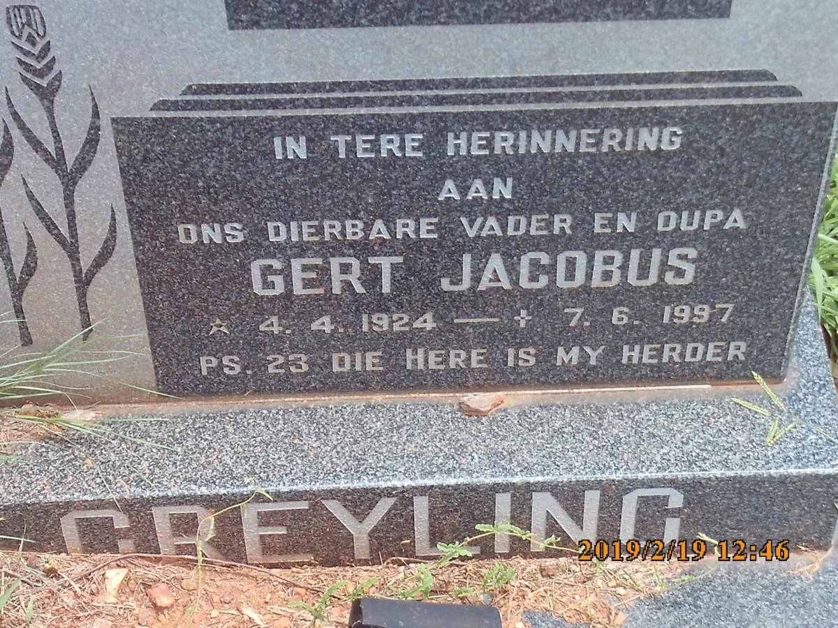 GREYLING Gert Jacobus 1924-1997