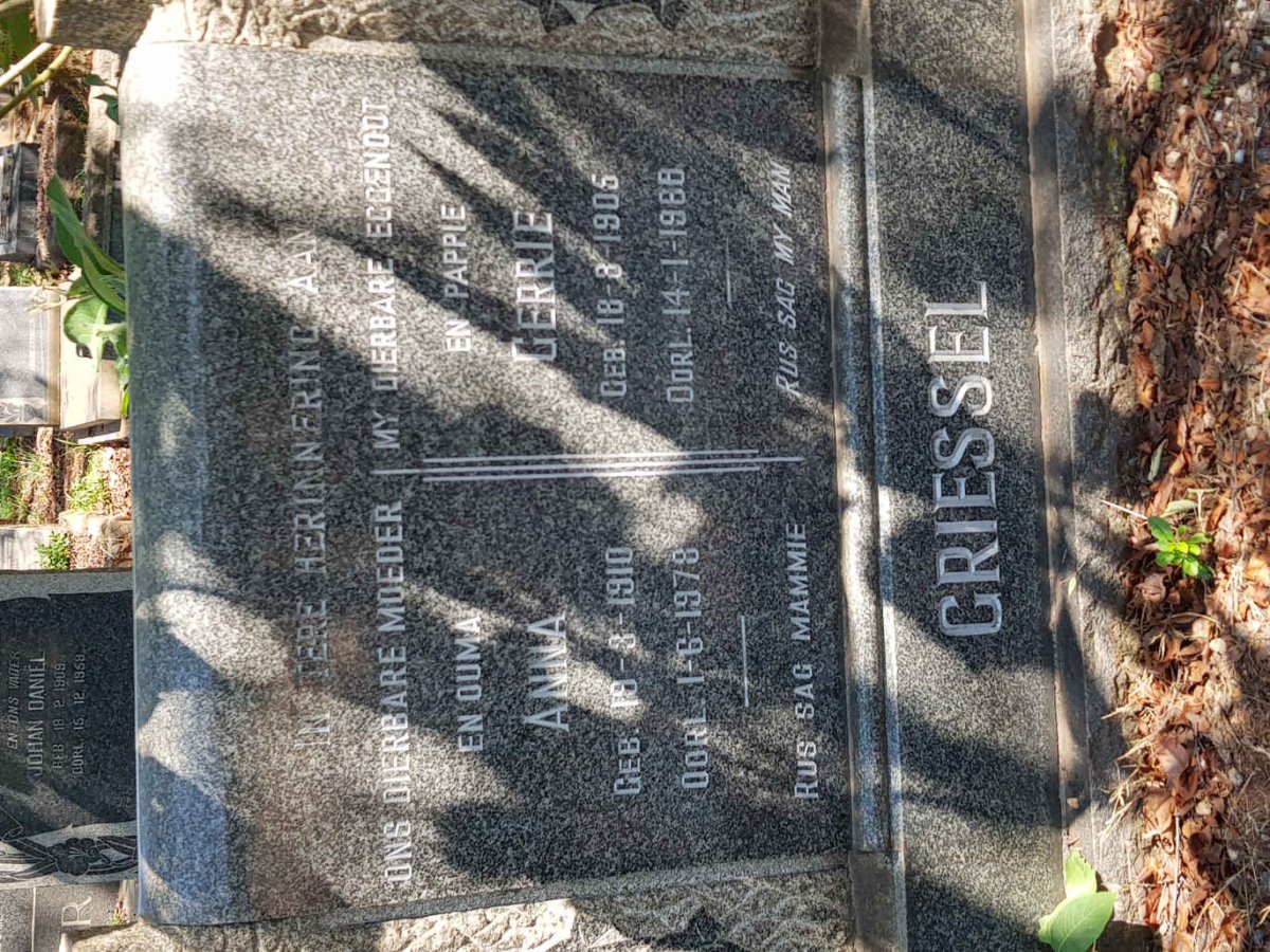 GRIESSEL Gerrie 1905-1988 &amp; Anna 1910-1978