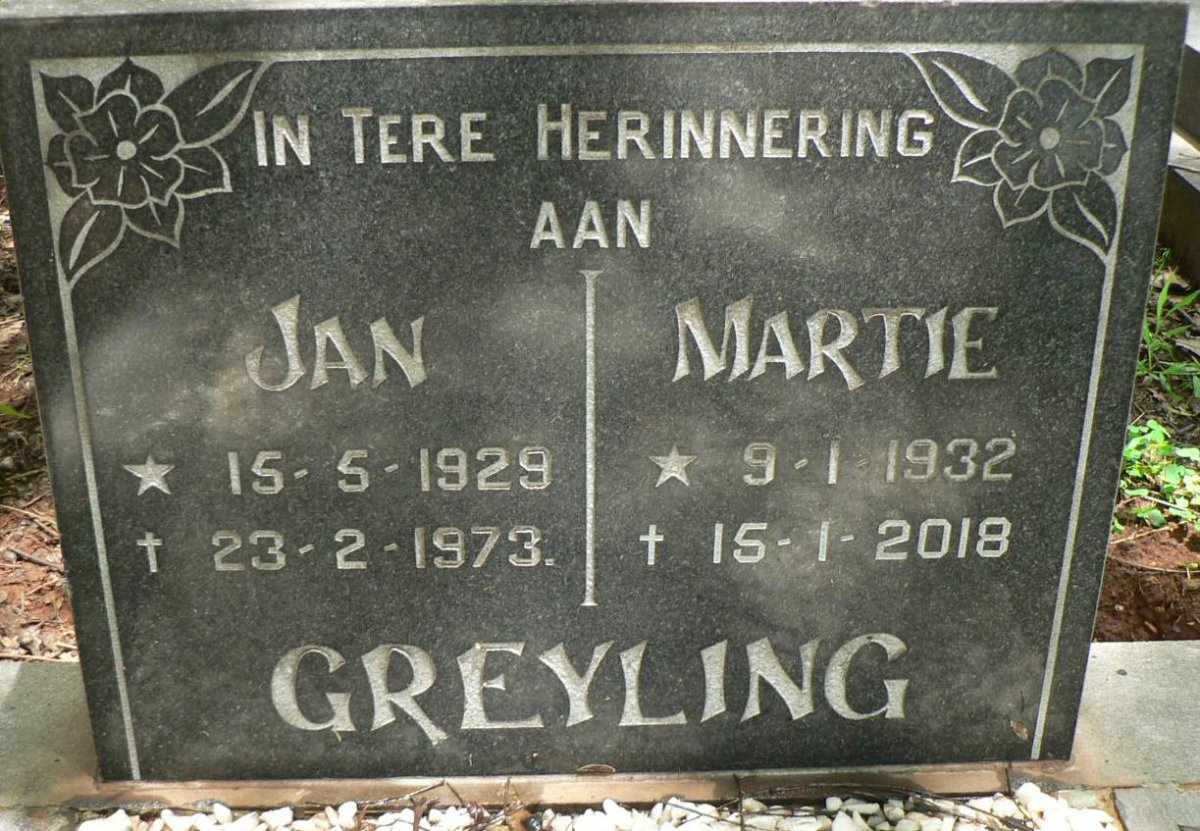 GREYLING Jan 1929-1973 &amp; Martie 1932-2018