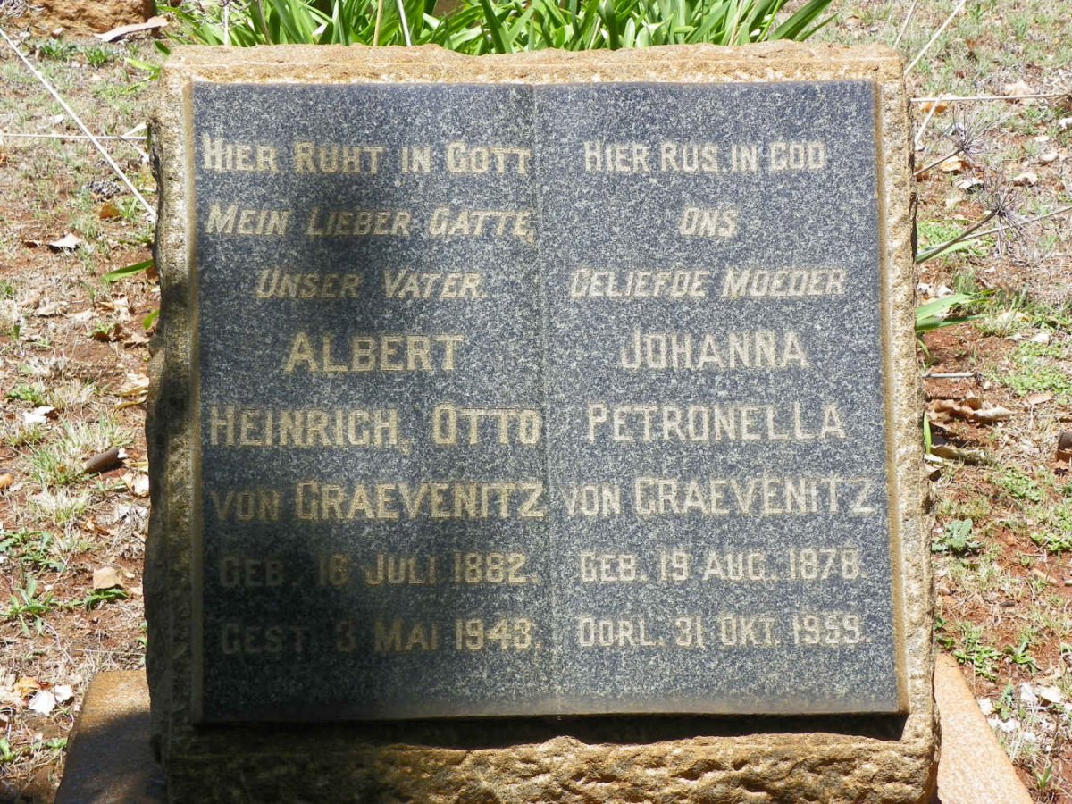 GRAEVENITZ Albert Heinrich Otto, von 1882-1943 &amp; Johanna Petronella 1878-1959