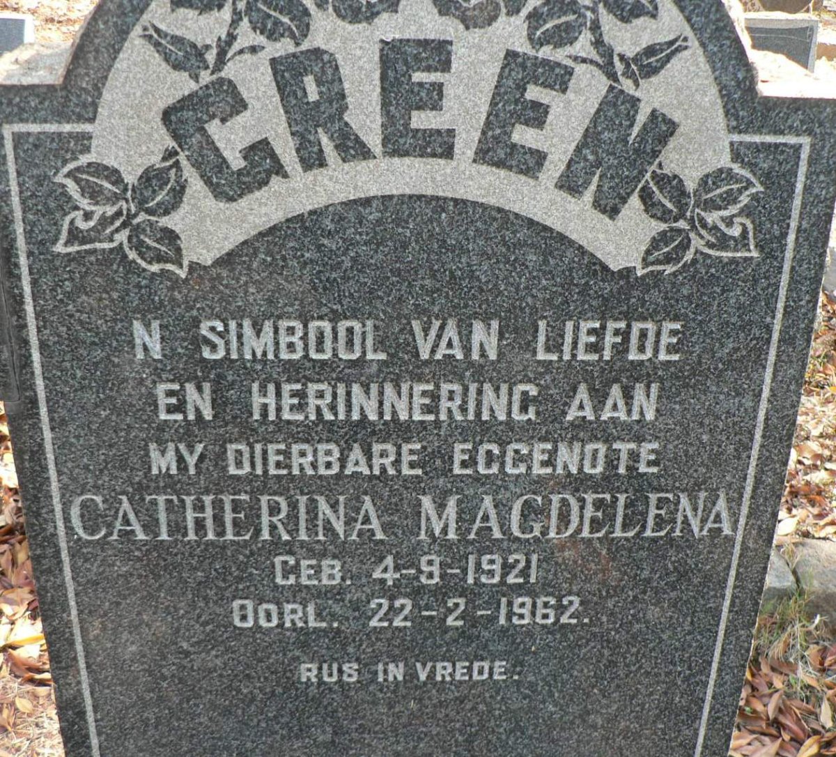 GREEN Catherina Magdelena 1921-1962
