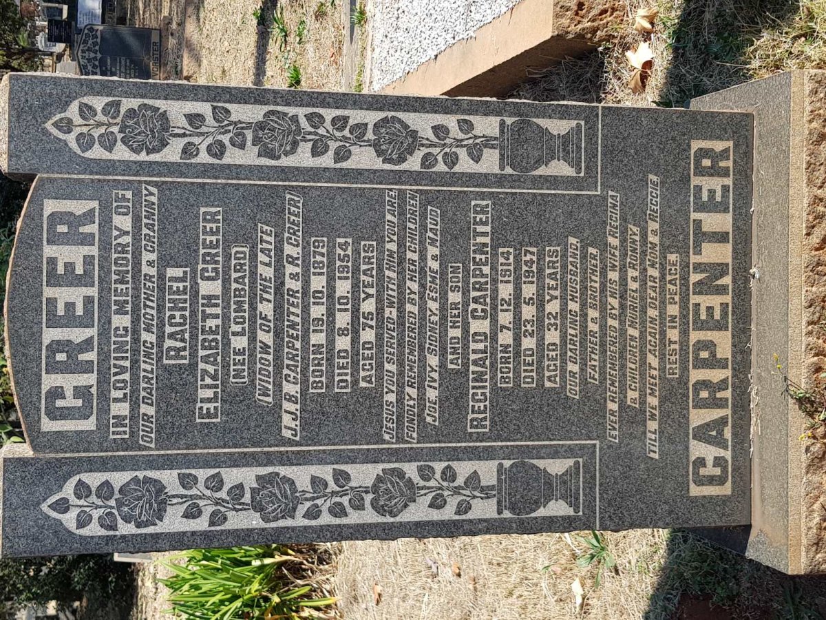GREER Rachel Elizabeth formerly CARPENTER nee LOMBARD 1879-1954 :: CARPENTER Reginald 1914-1947