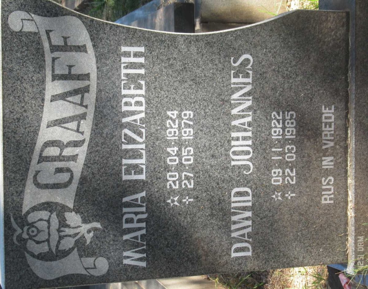 GRAAFF Dawid Johannes 1922-1985 &amp; Maria Elizabeth 1924-1979