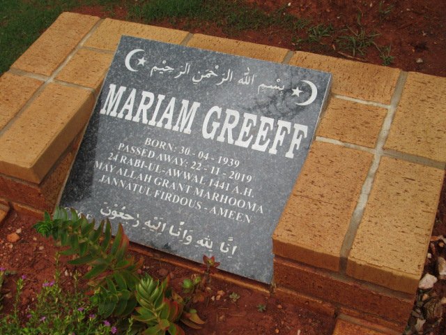 GREEFF Mariam 1939-2019