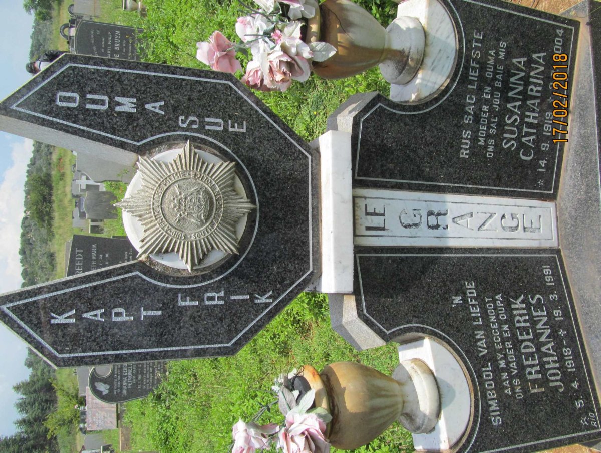 GRANGE Frederik Johannes, le 1918-1991 &amp; Susanna Catharina 1919-2004