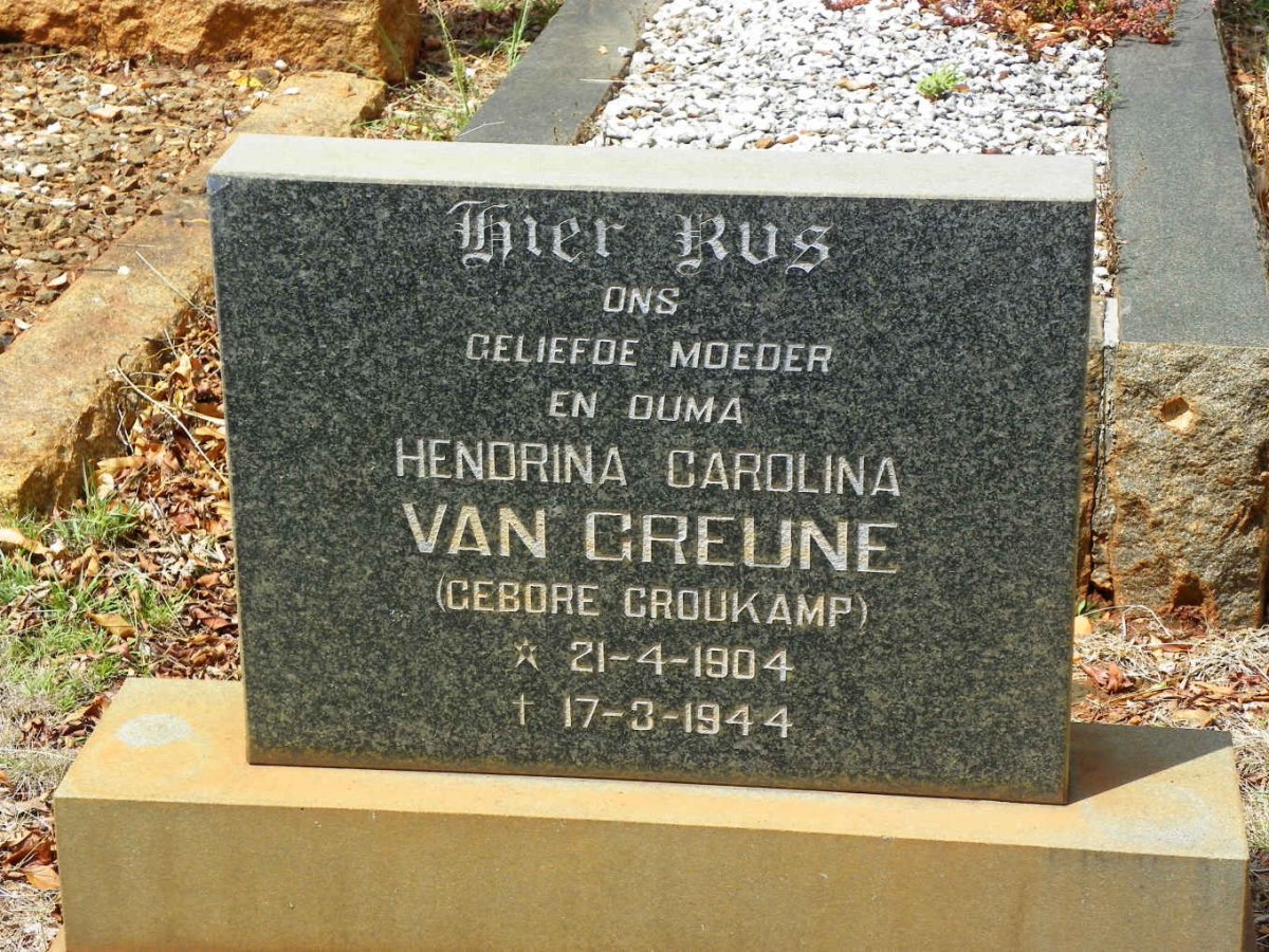GREUNE Hendrina Carolina, van nee CROUKAMP 1904-1944