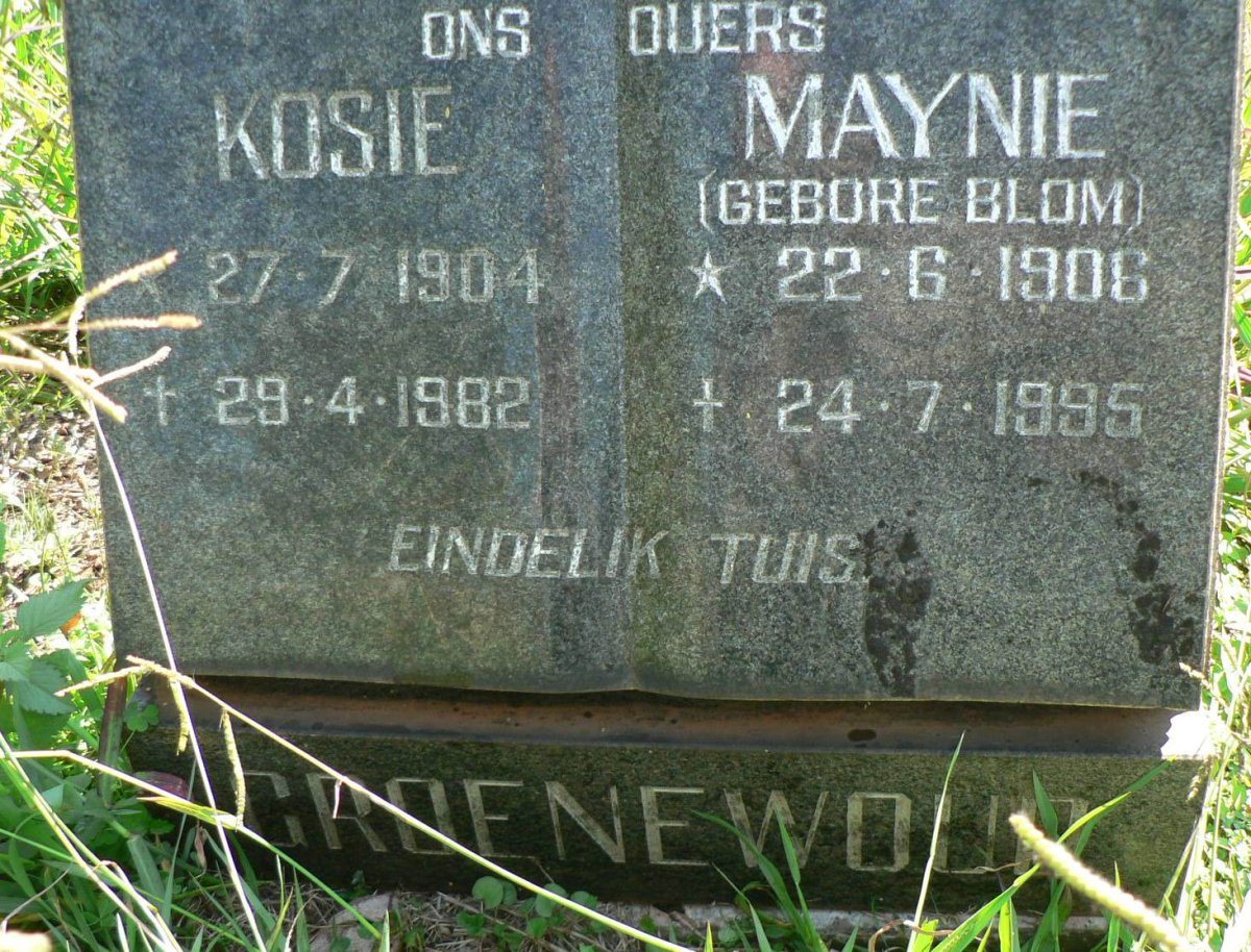 GROENEWOUD Kosie 1904-1982 &amp; Maynie BLOM 1906-1995
