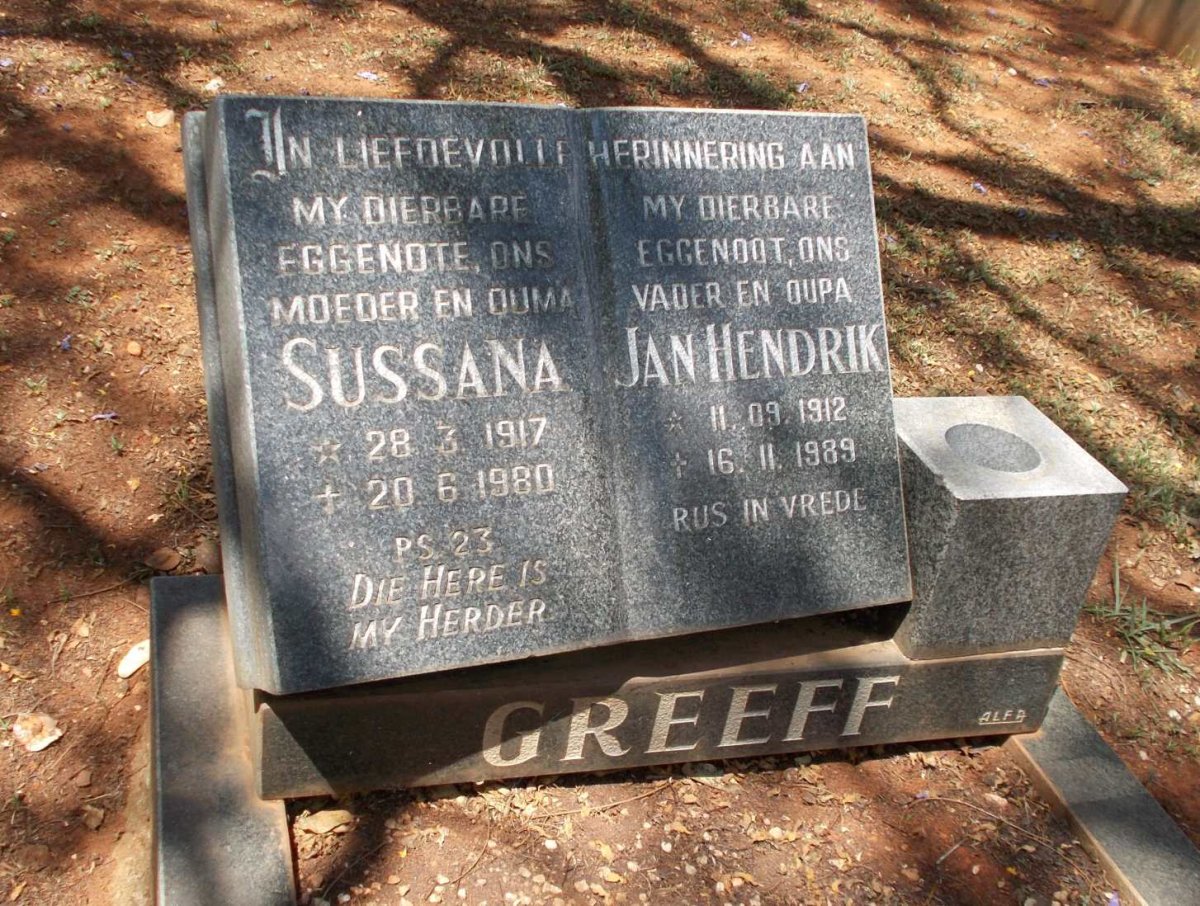 GREEFF Jan Hendrik 1912-1989 &amp; Sussana 1917-1980