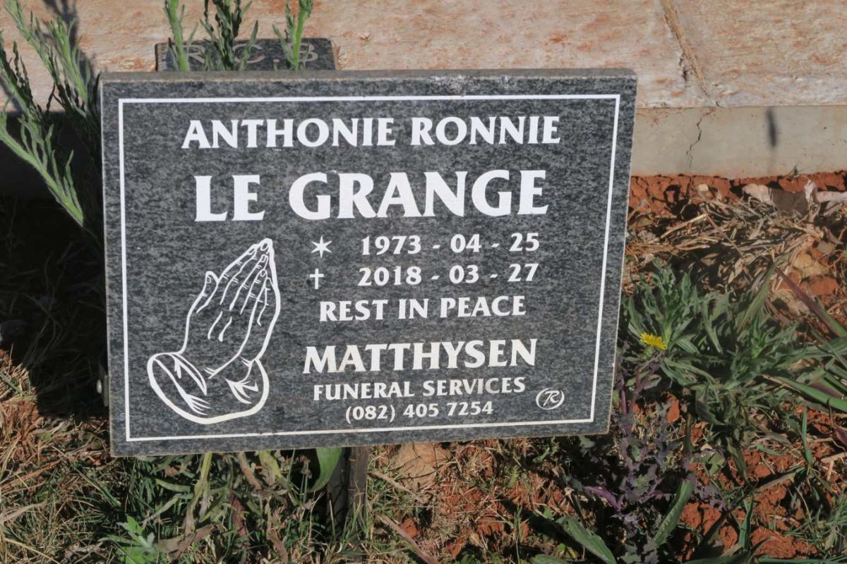 GRANGE Anthonie Ronnie, le 1973-2018