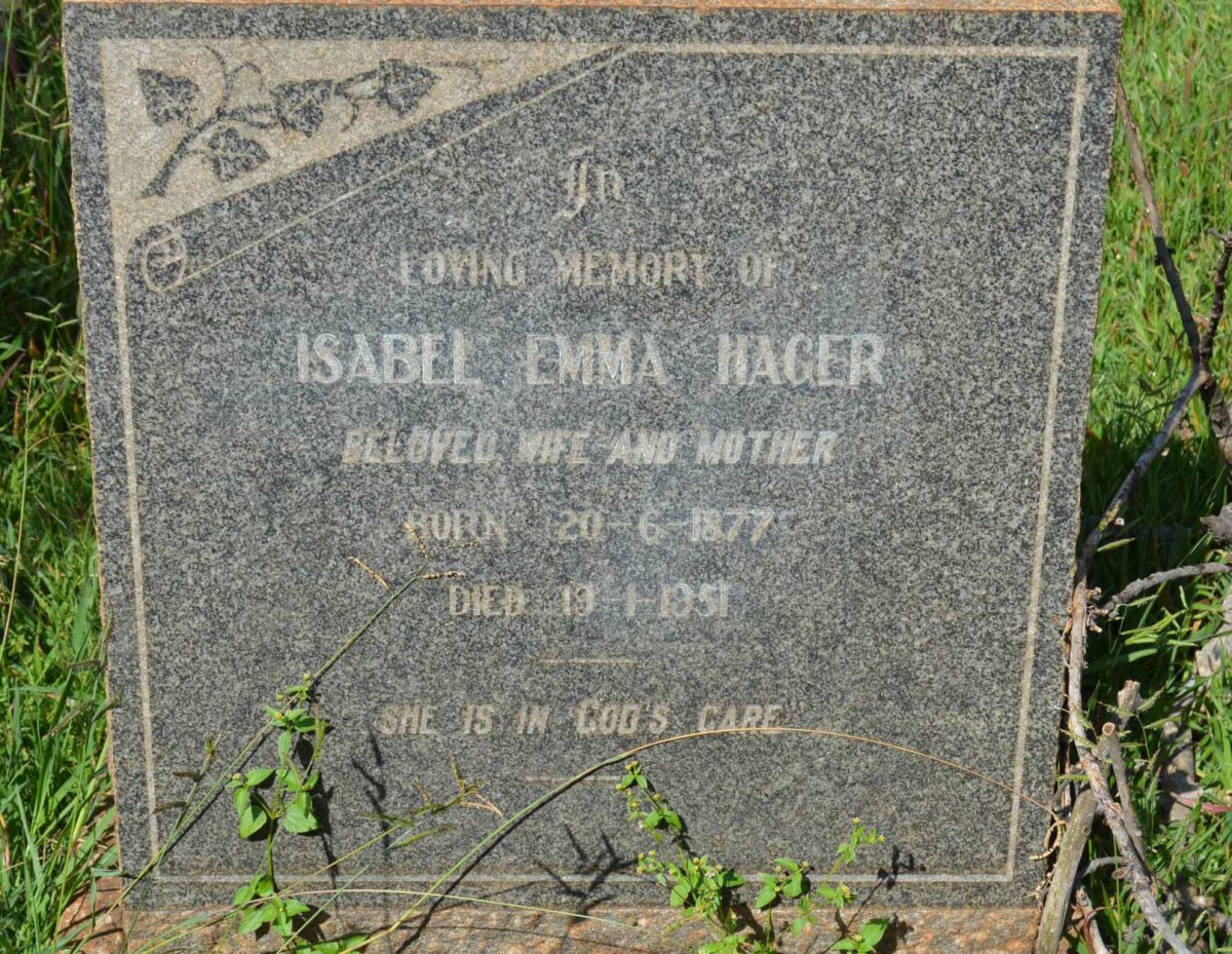 HAGER Isabel Emma 1877-1951