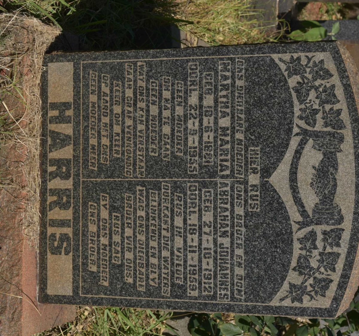 HARRIS Abraham Johannes 1912-1959 :: HARRIS Martha Maria 1881-1955