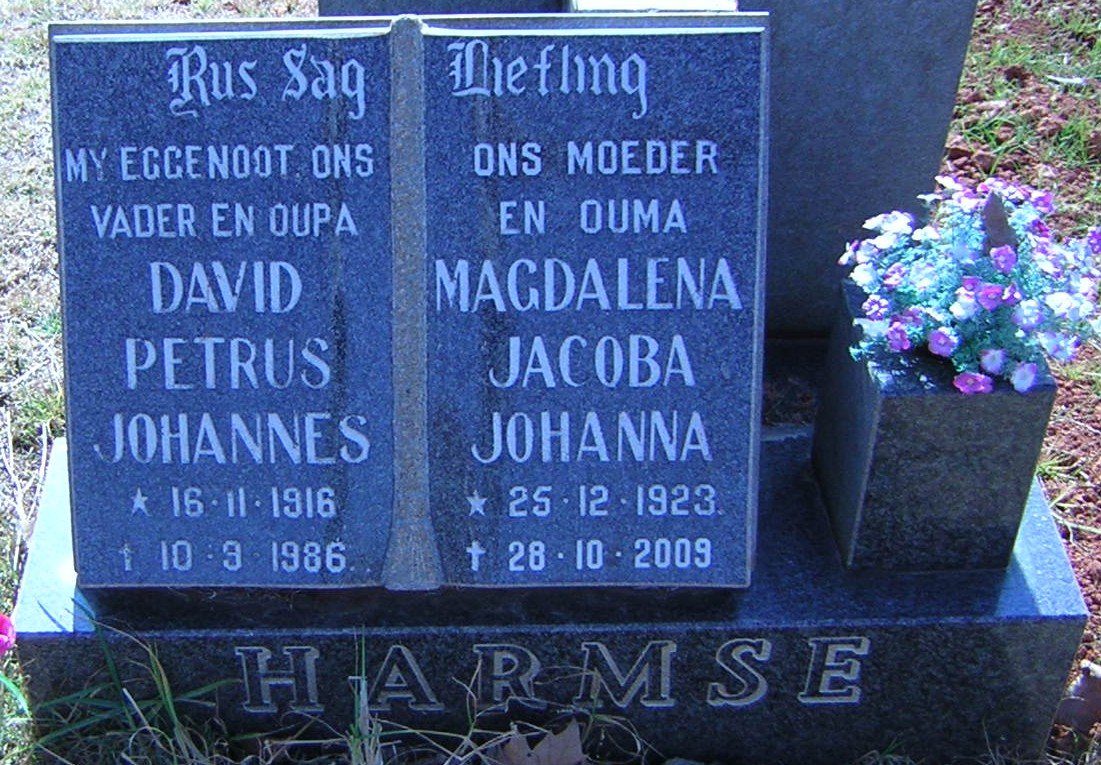 HARMSE David Petrus Johannes 1916-1986 &amp; Magdalena Jacoba Johanna 1923-2009