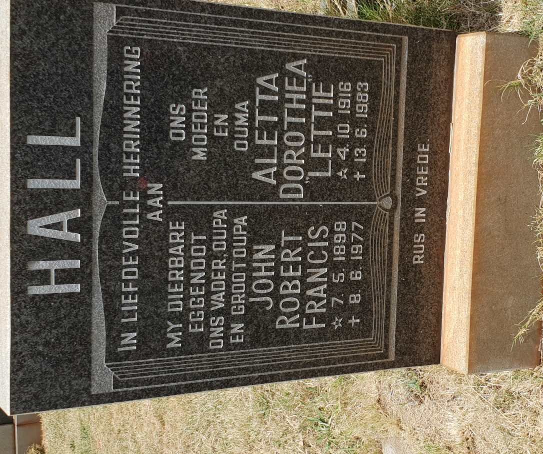 HALL John Robert Francis 1898-1977 &amp; Aletta Dorothea 1916-1983