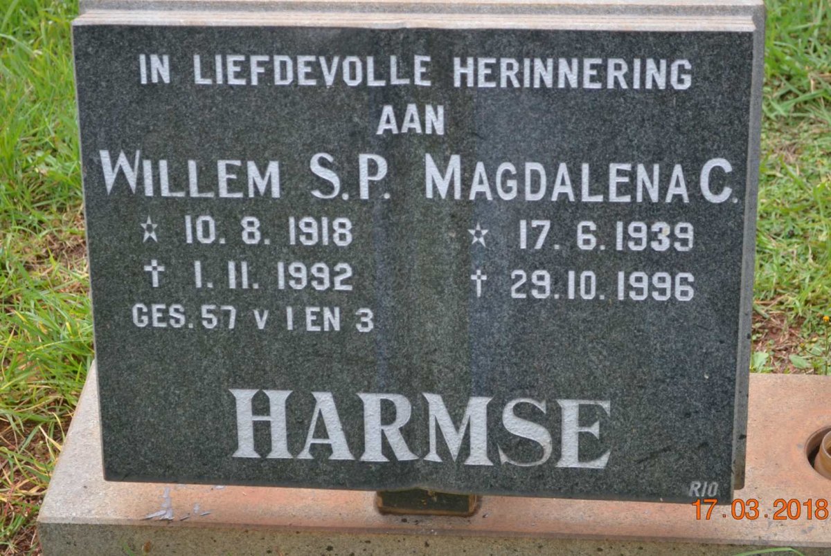 HARMSE Willem S.P. 1918-1992 &amp; Magdalena C. 1939-1996