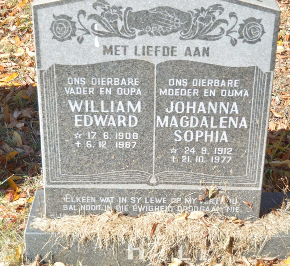 HALL William Edward 1908-1967 &amp; Johanna Magdalena Sophia 1912-1977