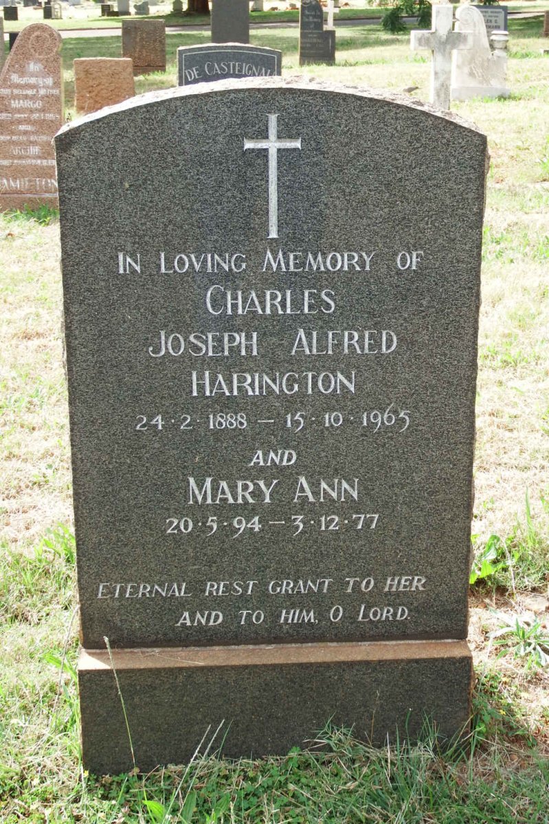 HARRINGTON Charles Joseph Alfred 1888-1965 &amp; Mary Ann 1894-1977