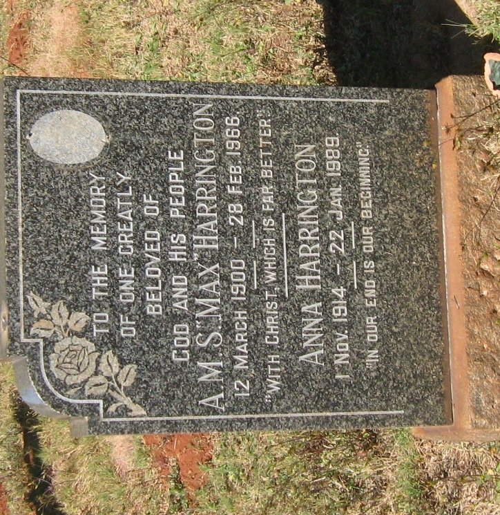 HARRINGTON A.M.S. 1900-1966 &amp; Anna 1914-1989