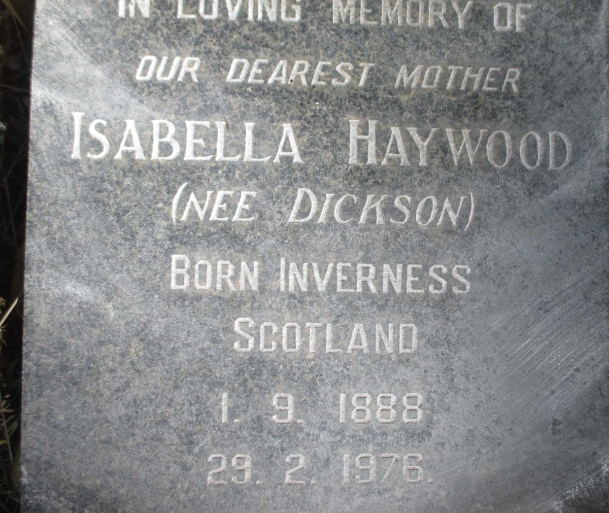 HAYWOOD Harold George 1884-1949 &amp; Isabella DICKSON 1888-1976